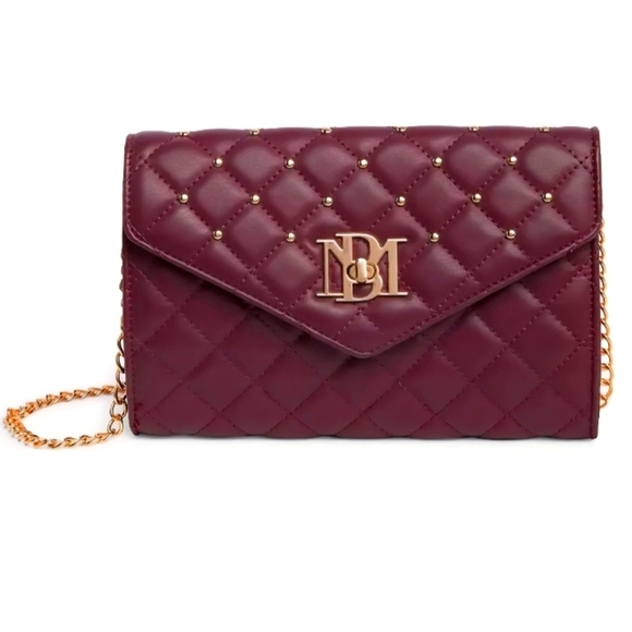 Badgley Mischka Handbags - Badgley Mischka Quilted Studded Convertible Crossbody Bag Plum NWT